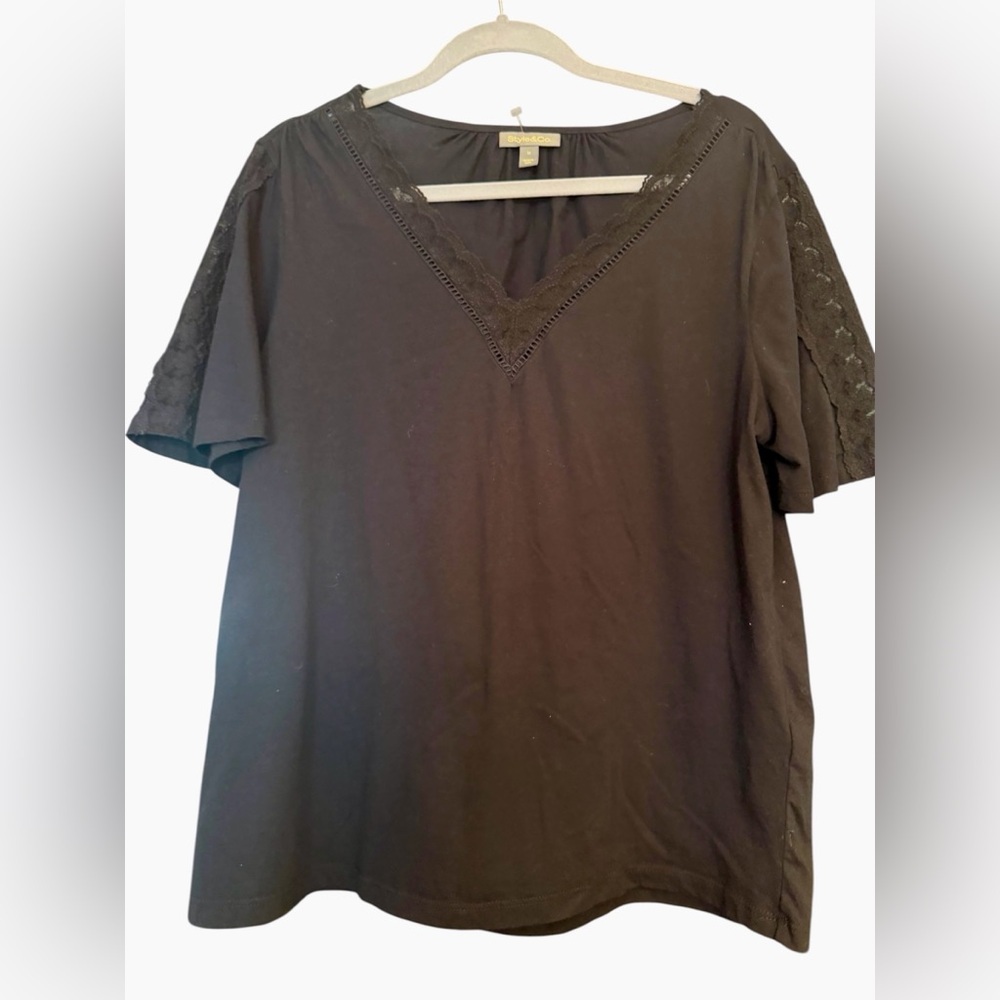 Style & Co  Black V-Neck Lace Sleeve Women's V-Neck Top